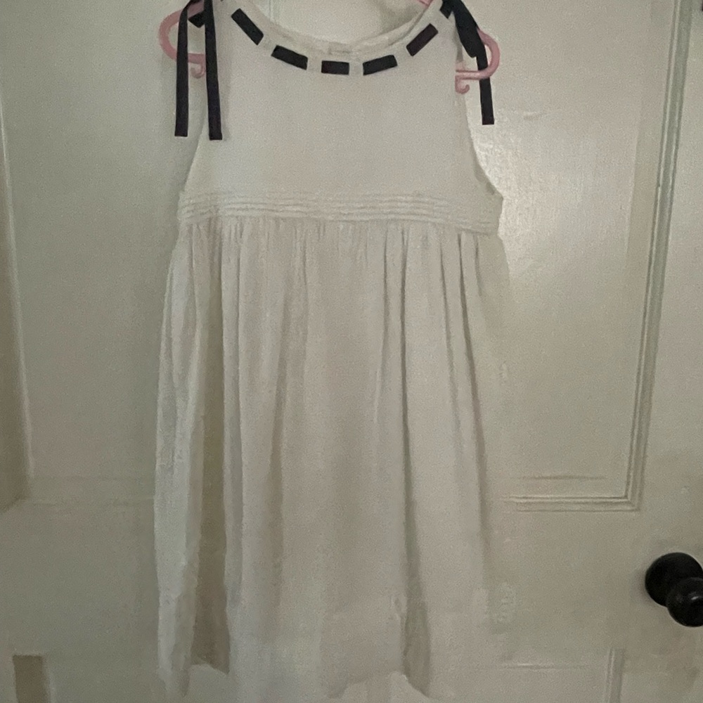 White dress baby blue ribbon accent